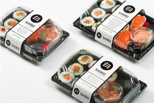 Sushi packaged in boxes